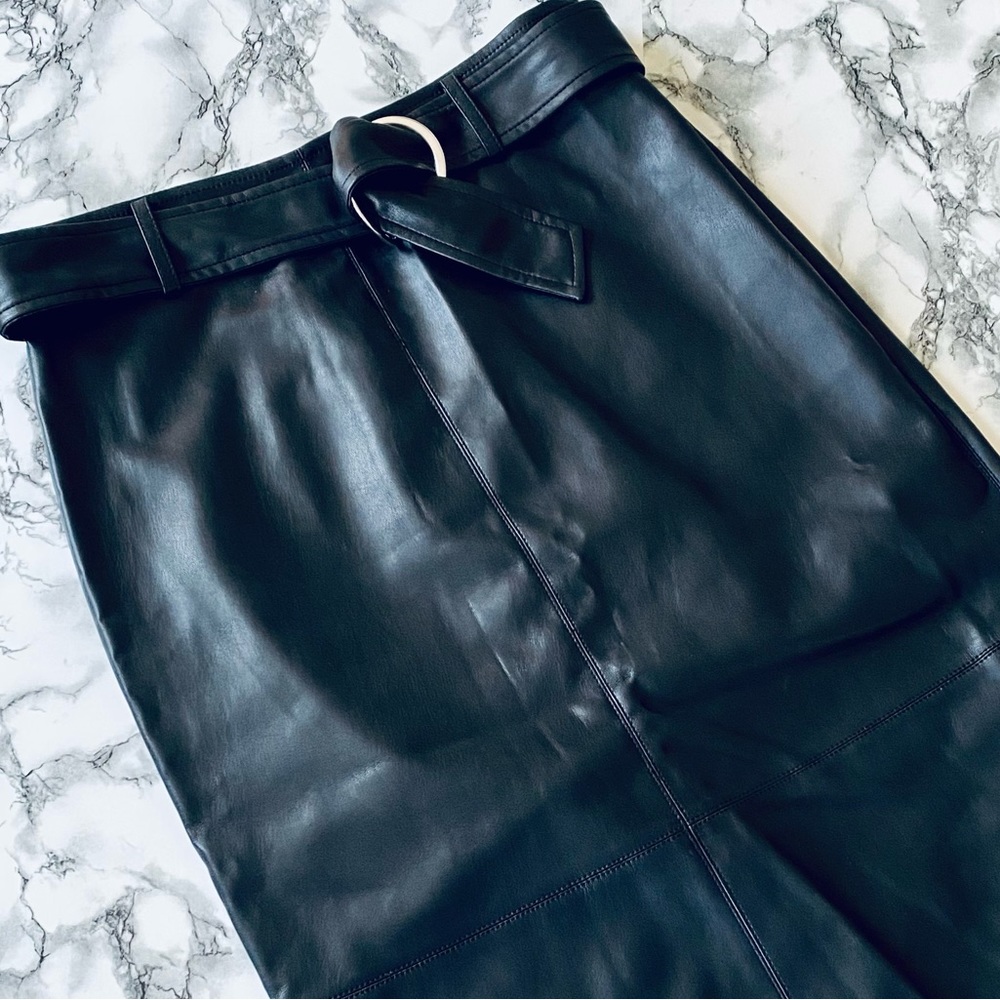 Mark Alan Belted Faux Leather Pencil Skirt In Black